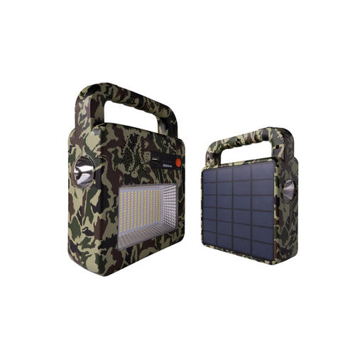 lampa portabila solara cu difuzor bluetooth 37v 6ah 3w 400lm ip44 camuflaj