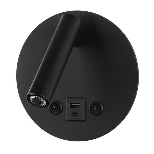 aplica led 8w ip20 cu intrerupator pornit oprit usb negru 4200k