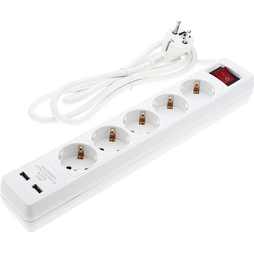 prelungitor cu 5 prize intrerupator 2 usb uri 21a total h05vv f3g15mm 15m 16a 250v max3500w alb