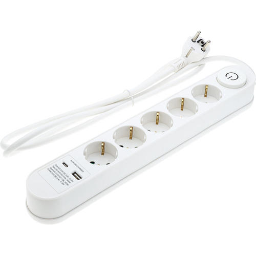 prelungitor cu 5 prize intrerupator usb a 1a usb c pd18w h05vv f3g15mm 15m 16a 250v max3500w alb
