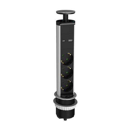 prelungitor cu 3 prize si porturi type a c total dc5v 34a cablu de 15mm negru