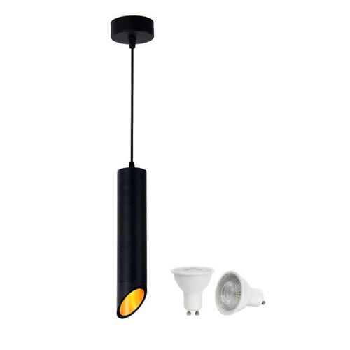hanging fixture gu10 5w 2700k aluminium negru auriu 6x30cm