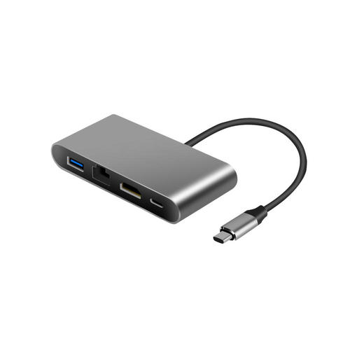 hub 4 in 1 type c 1x hdmi 4k30hz 1x usb 30 1x lan 1x pd aluminiu