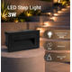 spot led patrat pentru trepte negru 3w 180lm 4200k ac ip65 1